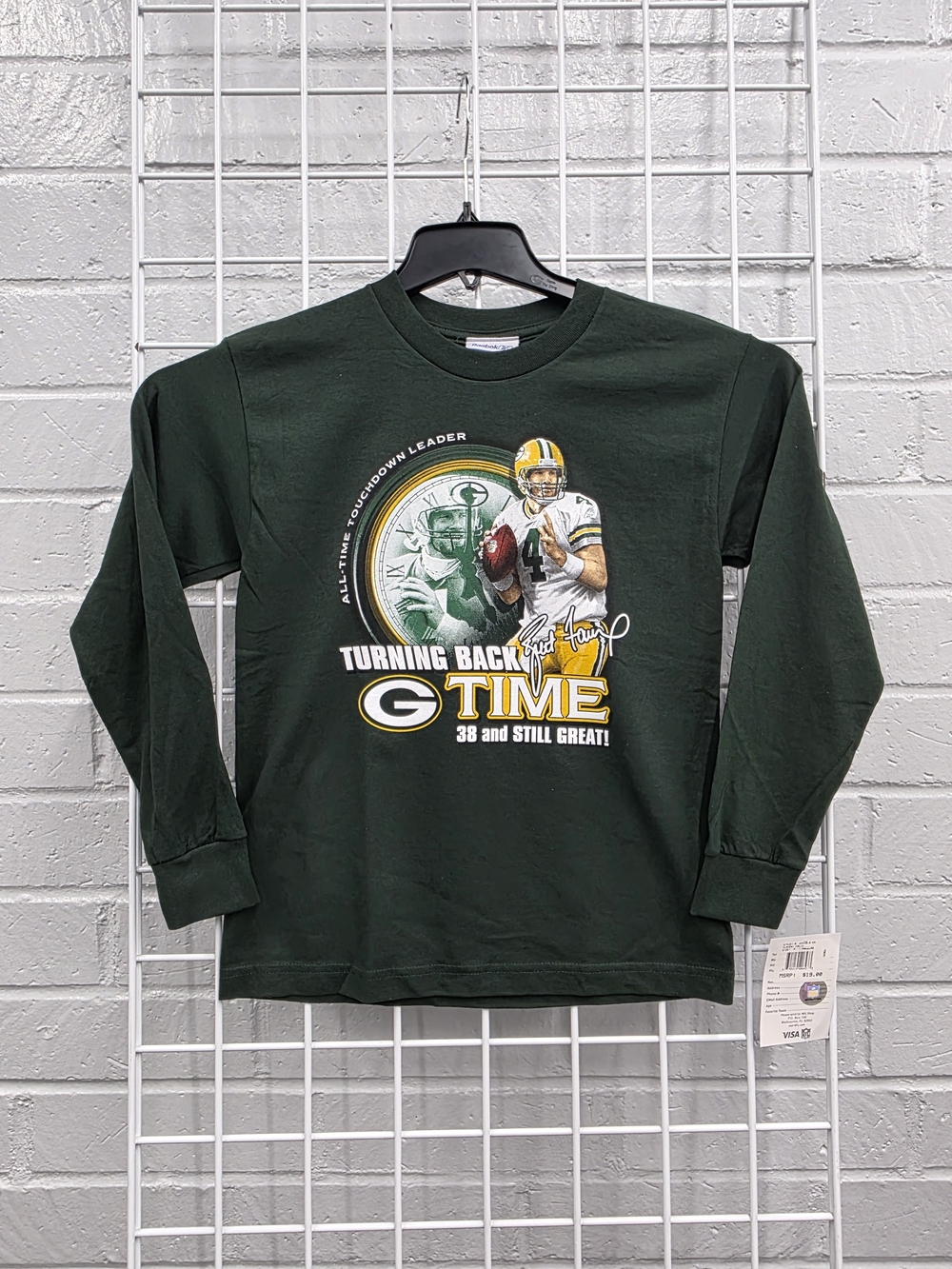Reebok Dark Green Long-Sleeve Packers Brett Favre  Youth Large T-shirt.